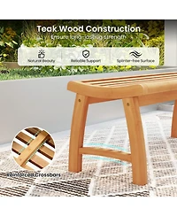 Sugift Teak Wood Outdoor Backless Bench with Contoured Slatted Seat
