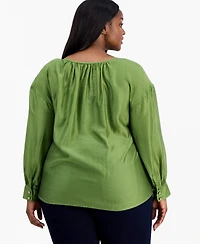 I.n.c. International Concepts Plus Embellished Tie-Neck Long-Sleeve Blouse, Macy's Exclusive