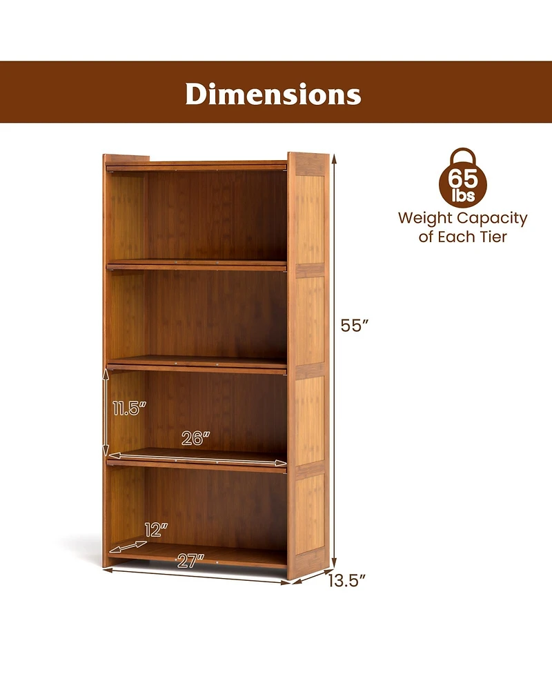 Sugift Four Tier Bamboo Bookcase with Cabinet Doors and Shelves