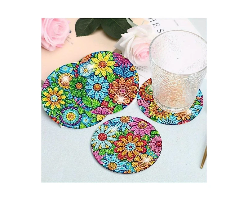 JDiction Diy Floral Diamond Painting Coasters Kit (16 Pcs) with Holder and Non-Slip Pads, Ideal for Home Decor and Gifting on Mother's Day and Easter