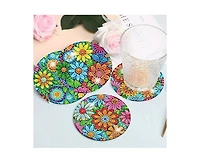JDiction Diy Floral Diamond Painting Coasters Kit (16 Pcs) with Holder and Non-Slip Pads, Ideal for Home Decor and Gifting on Mother's Day and Easter