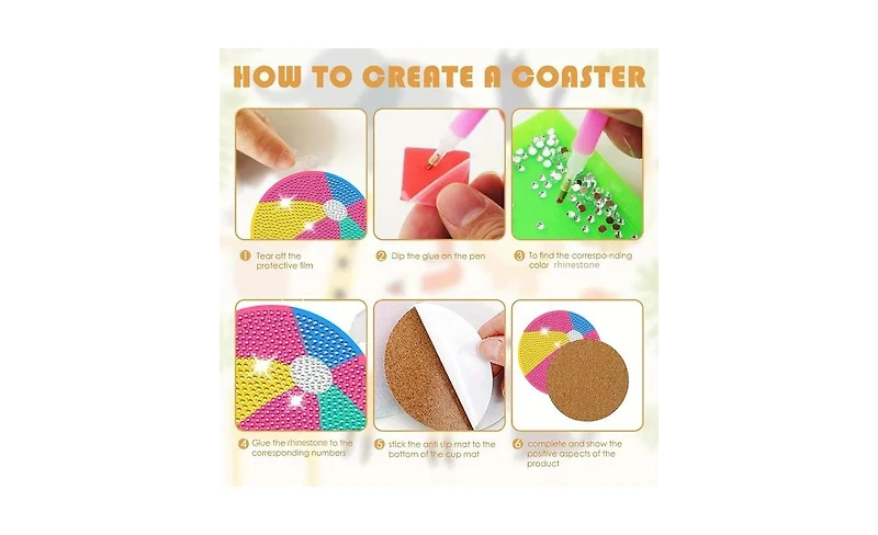 JDiction Diy Beach Ball Diamond Painting Coasters (6 Pcs) with Holder, Non-Slip Cork Base, Ideal for Home Decor and Gifting