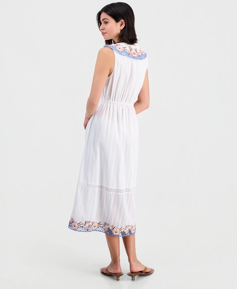 And Now This Petite Cotton Embroidered Collar Maxi Dress, Macy's Exclusive