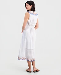 And Now This Petite Cotton Embroidered Collar Maxi Dress, Macy's Exclusive