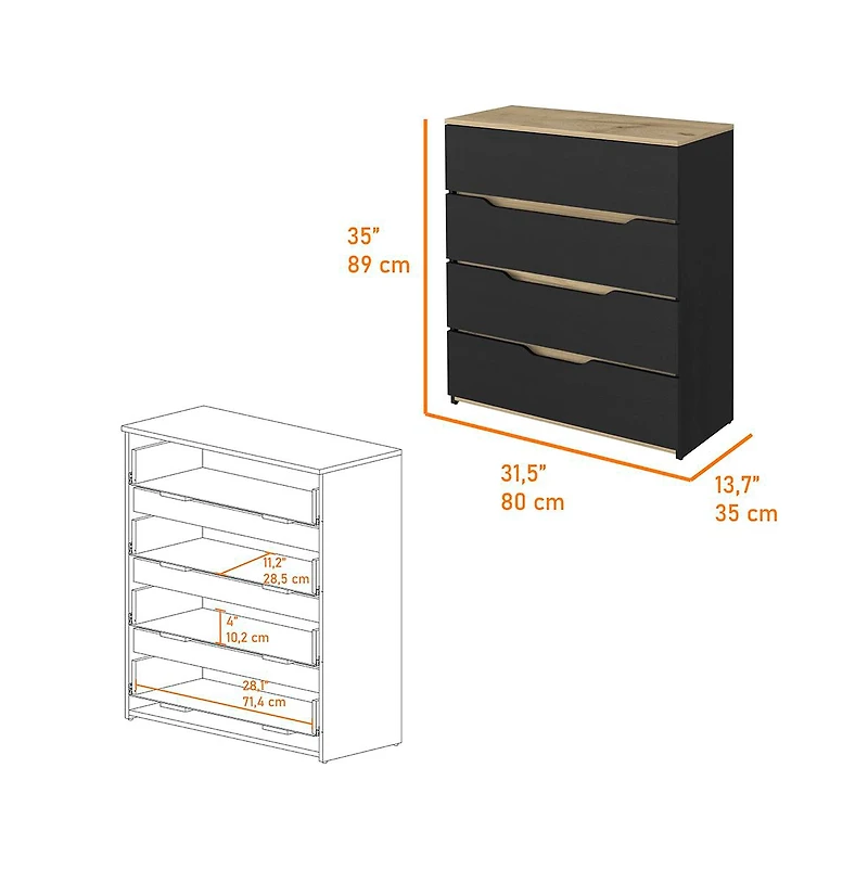 Flynama Four Drawer Dresser Modern Superior Top 35.03 inch Wide 13.77 inch Deep Storage Organizer for Bedroom