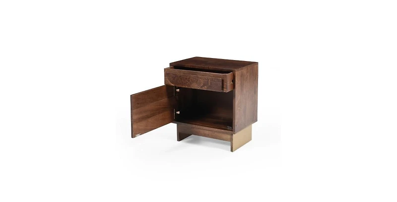 Flynama Elegant Modern Wooden Nightstand with 1 Drawers Walnut Finish Bedside Table for Bedroom Living Room