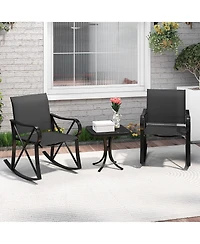 Gouun 3-Piece Patio Rocking Chair Set with Tempered Glass Side Table