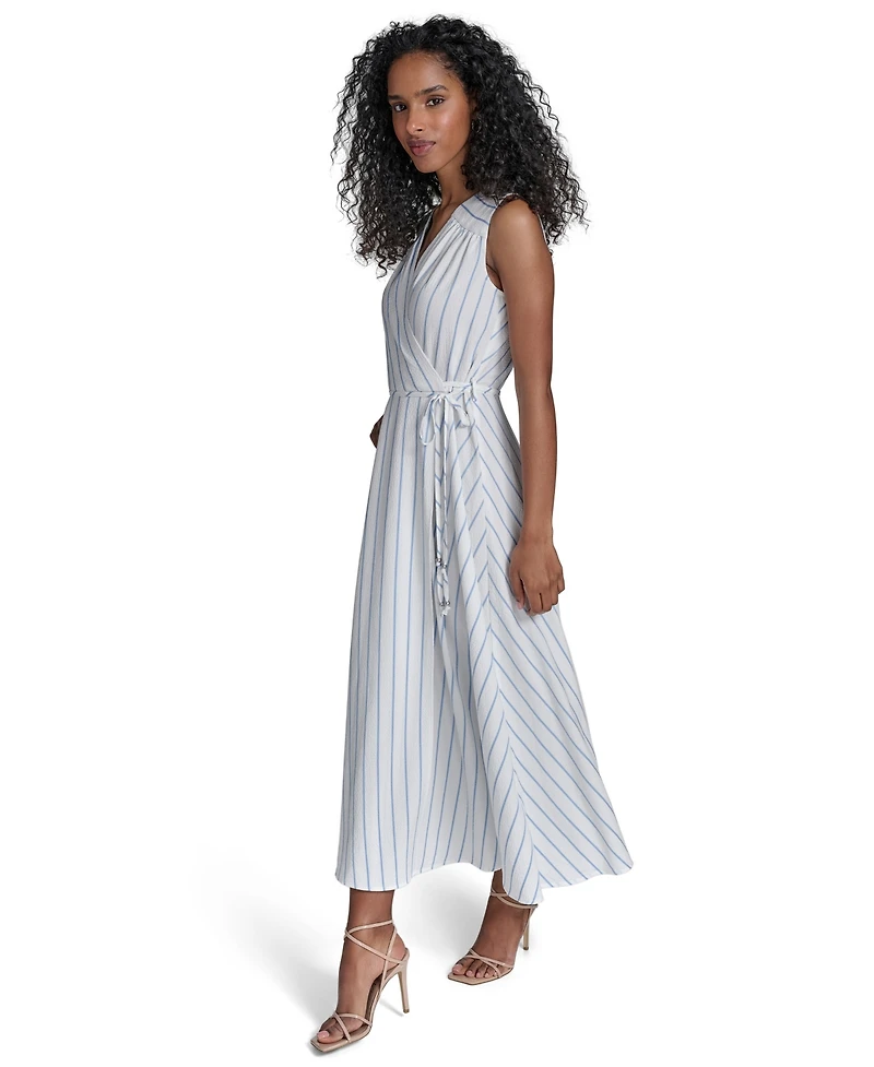 Calvin Klein Women's Striped V-Neck Midi Dress