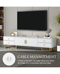 Rainsken Modern Tv Stand for TVs up to 75'', Entertainment Center Media Console Table with 4-Drawer and 2 Cabinets for Living Room