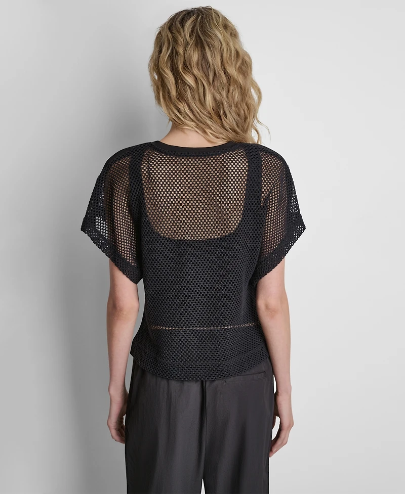 Dkny Women's Grove Crochet Mesh Dolman-Sleeve Top