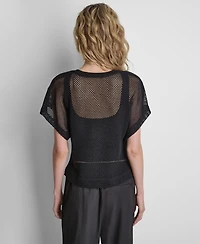 Dkny Women's Grove Crochet Mesh Dolman-Sleeve Top