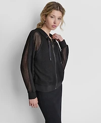 Dkny Women's Grove Crochet Mesh Zip-Up Hooded Jacket