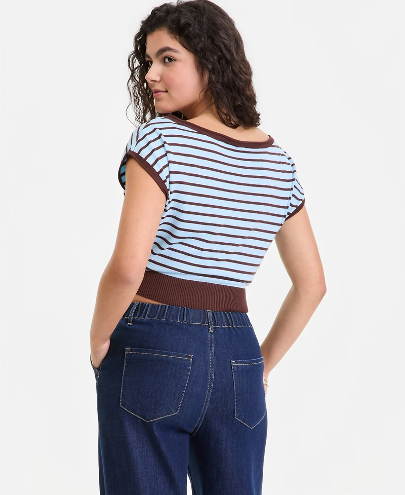 Ultra Flirt Juniors' Boat-Neck Cap-Sleeve Sweater