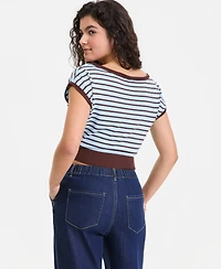 Ultra Flirt Juniors' Boat-Neck Cap-Sleeve Sweater