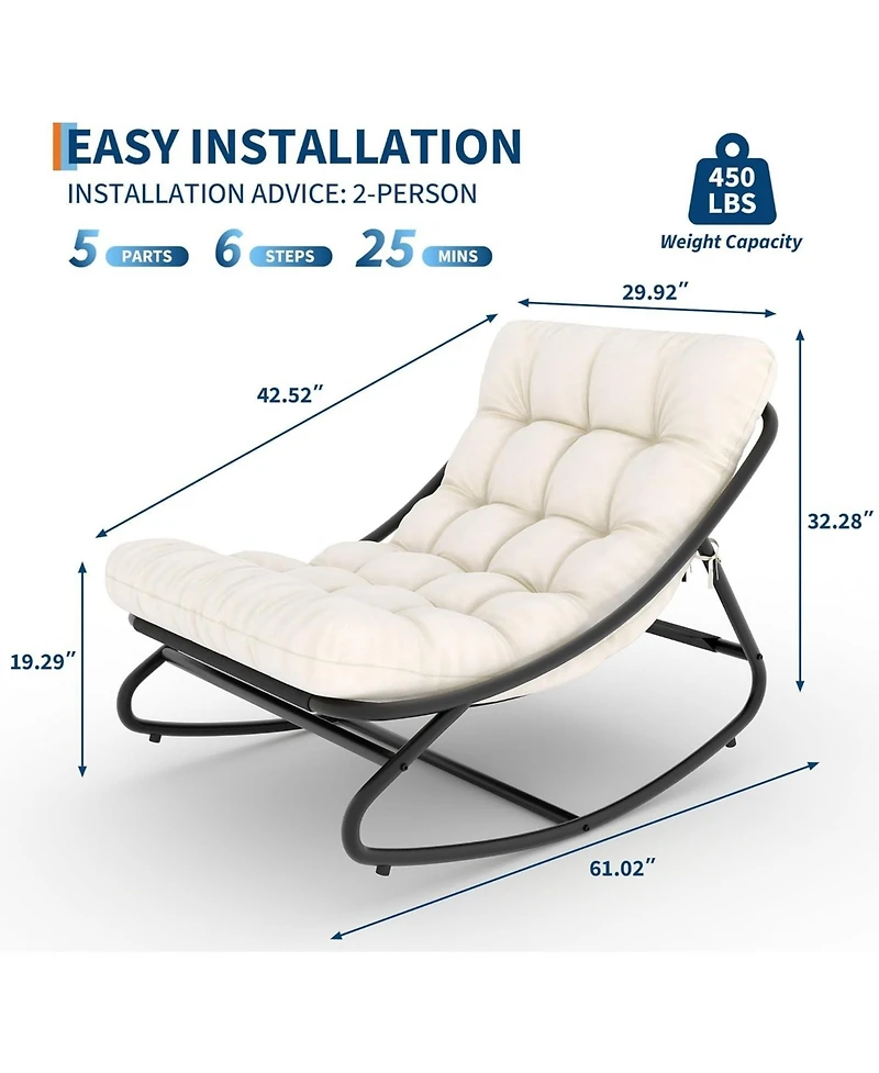 gaomon Outdoor Rocking Recliner Chair with Waterproof Padded Cushion and Adjustable Backrest