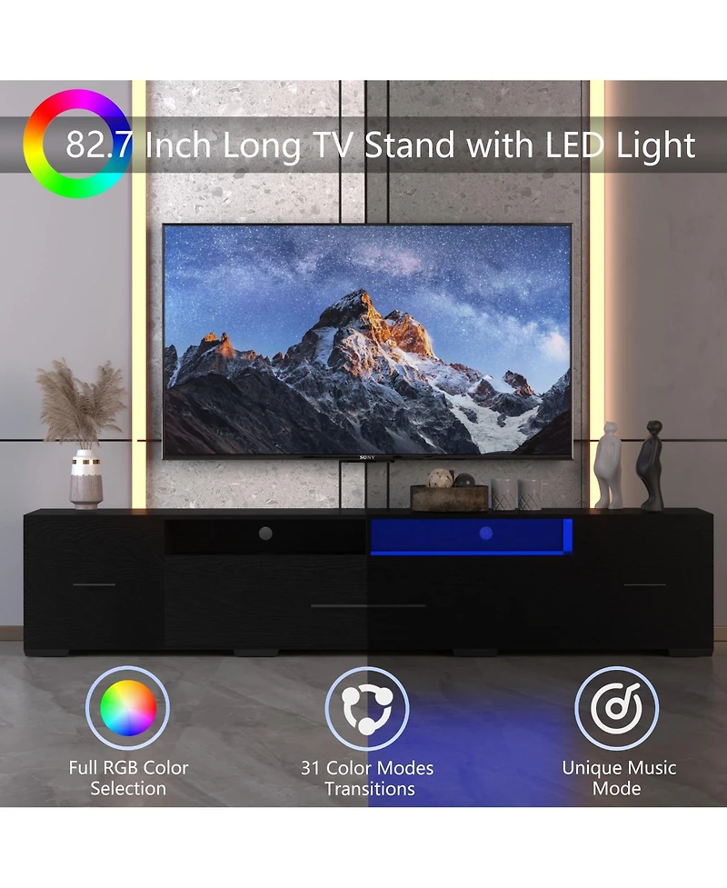 Boyel Living Modern Led Tv Stand with Remote and App Control, Rgb Lights and 31 Modes, Storage Cabinets and Power Outlets, for 80 Inches Tv