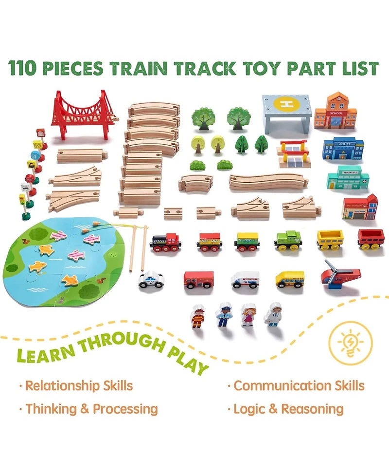 Tiny Land Wooden Train Set 110 Pcs