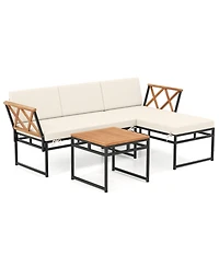 Gouun 3-Piece L-Shaped Patio Sofa Set with Coffee Table for Porch and Poolside