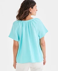 Style & Co Petite Solid Gauge Flutter Short-Sleeve Cotton Top, Macy's Exclusive
