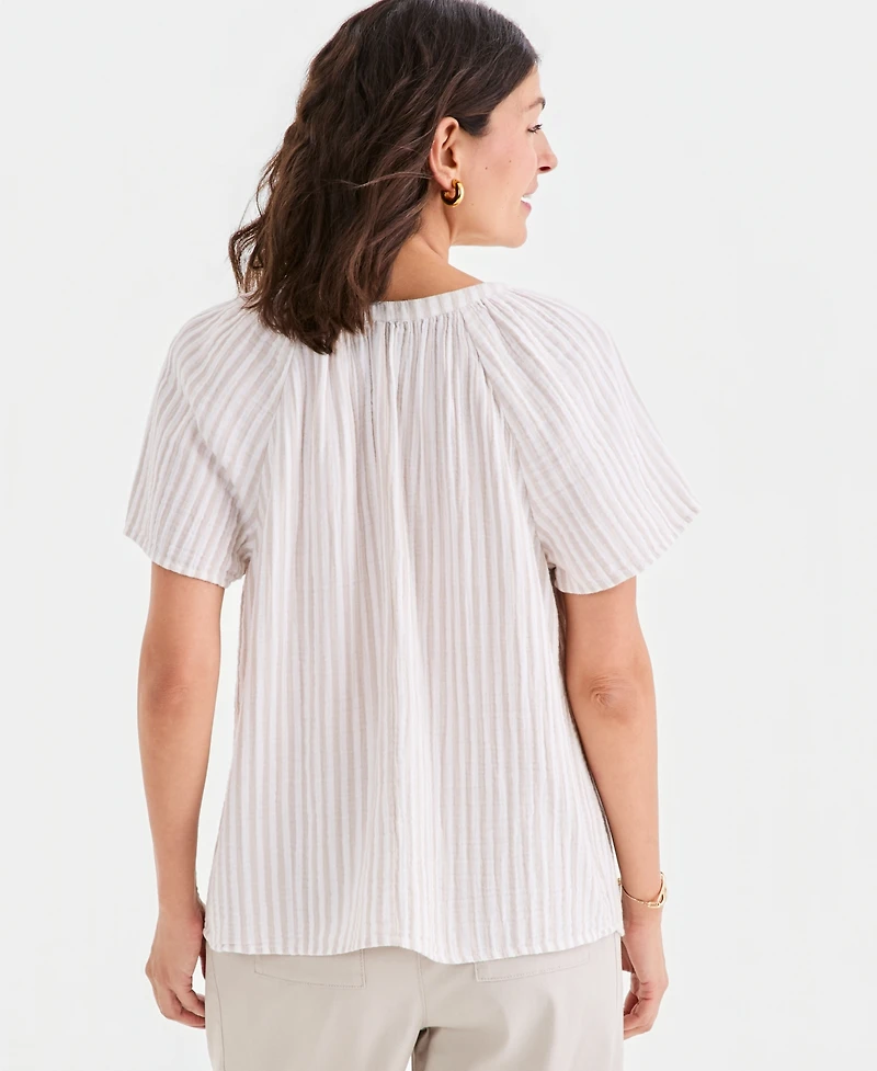 Style & Co Petite Slit V-Neck Raglan Sleeve Cotton Top, Macy's Exclusive