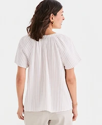 Style & Co Petite Slit V-Neck Raglan Sleeve Cotton Top, Macy's Exclusive