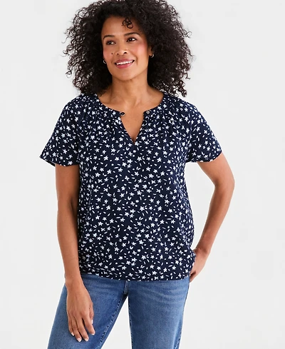 Style & Co Women's Printed Gauze Flutter-Sleeve Top, Macy's Exclusive