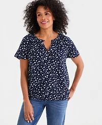 Style & Co Women's Printed Gauze Flutter-Sleeve Top, Macy's Exclusive