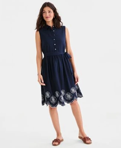 Style Co Womens Sleeveless Embroidered Hem Shirtdress Macys Exclusive