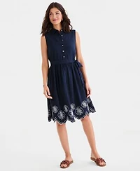 Style Co Womens Sleeveless Embroidered Hem Shirtdress Macys Exclusive