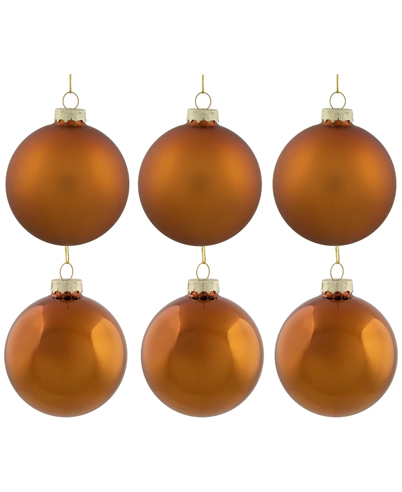 Northlight 6-Piece Shiny and Matte Copper Glass Ball Christmas Ornament Set 3.25" 80mm