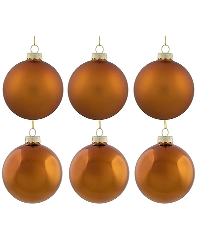 Northlight 6-Piece Shiny and Matte Copper Glass Ball Christmas Ornament Set 3.25" 80mm