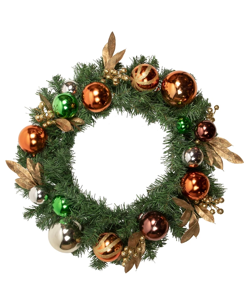 Northlight 24" Green Foliage and Assorted Copper Ornaments Wreath - Unlit