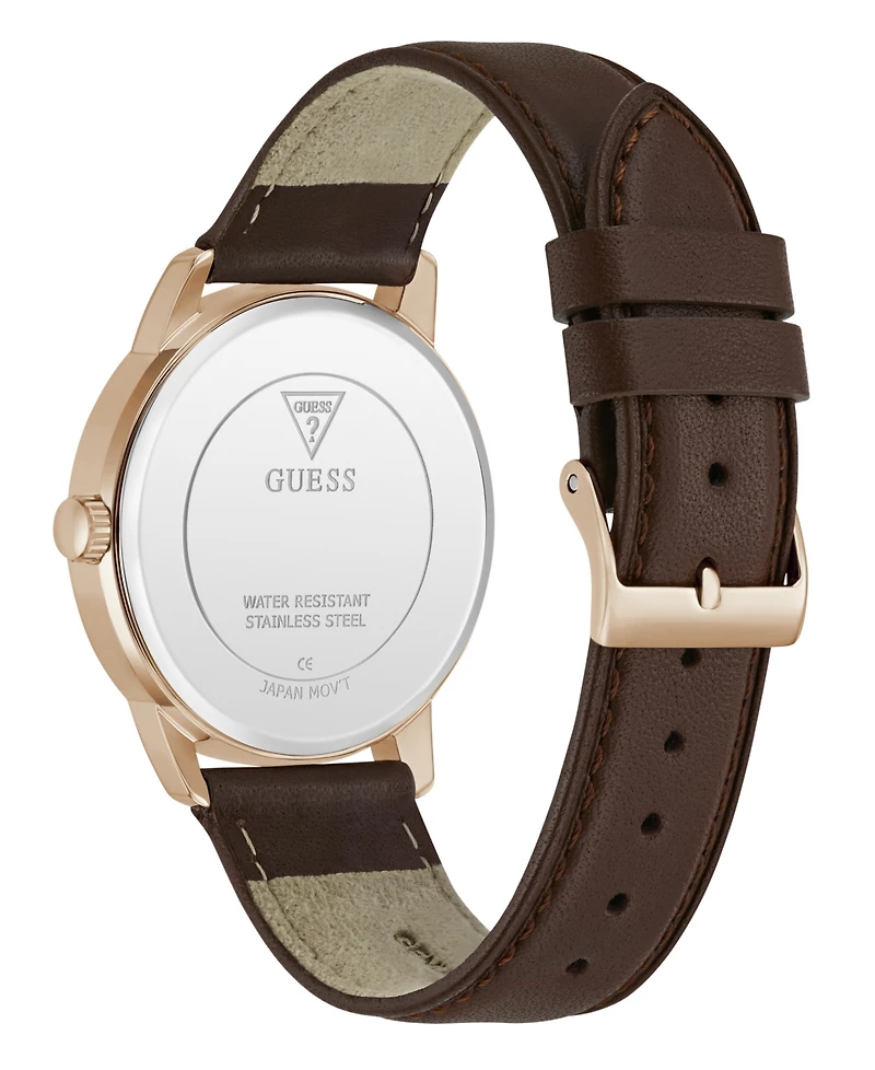 Guess Men's Rose Gold-Tone Brown Leather Watch, 40mm
