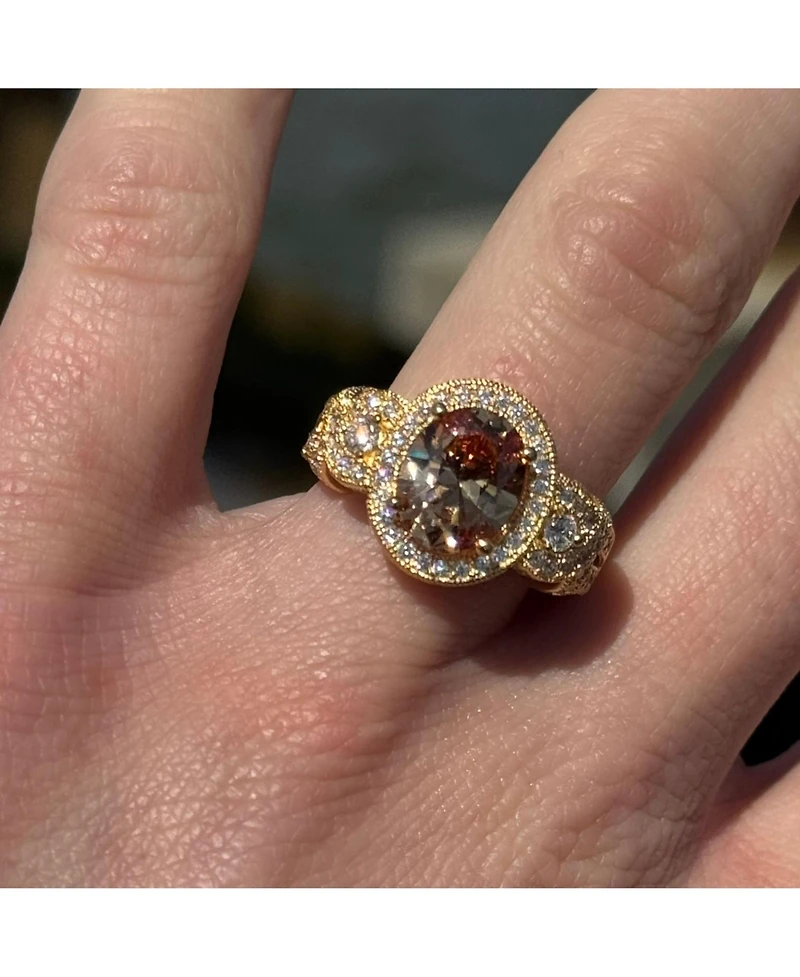 Suzy Levian Sterling Silver Oval Cubic Zirconia French Filigree Ring