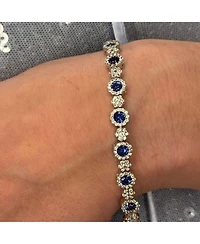 Suzy Levian New York Sterling Silver Sapphire & Created White Round Halo Cluster Tennis Bracelet