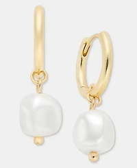 Lauren Ralph Lauren Imitation Pearl Charm Huggie Hoop Earrings