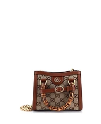 Pre-Owned Gucci Mini Diana Nm Bamboo Handle Tote Crystal Embellished Gg Canvas