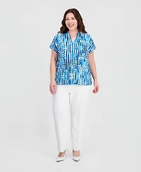 Kasper Plus Cuffed-Sleeve V-Neck Top