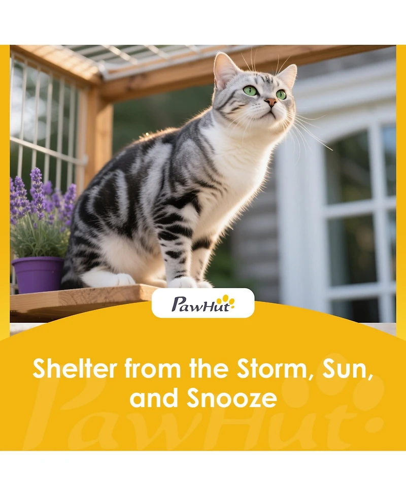PawHut Catio Outdoor Cat Enclosure, 77" H Wooden Cat House with Weatherproof Roof