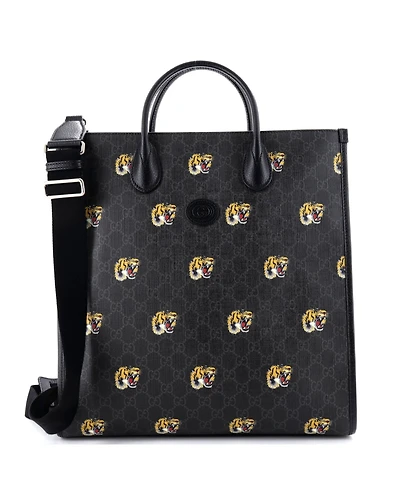 Pre-Owned Gucci Vertical Interlocking G Tote Printed Gg Coated Canvas