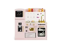 Hongge Wooden Kids Kitchen Playset with Chalkboard, Ice Maker, Sink, Microwave.