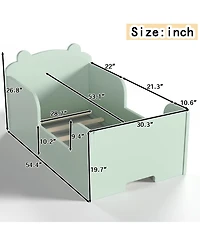 Rainsken Twin Size Wooden Kids Floor Bed, Platform Bed Frame with Safety Guard Rails and Adorable Bear Headboard for Toddler Boys and Girls Ages 3-6