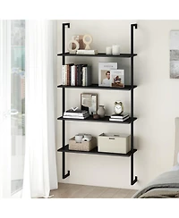 Slickblue 4-Tier Ladder Shelf Open Wall Mounted Bookcase with Wooden Boards and Metal Frame