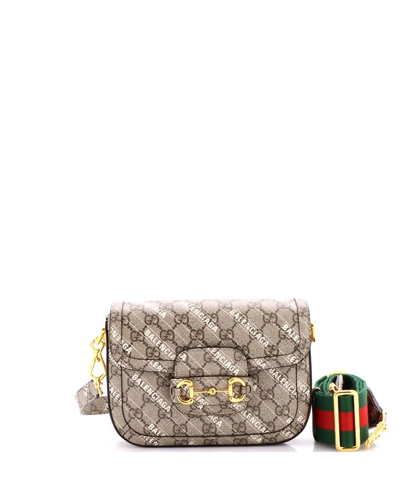 Pre-Owned Gucci Mini x Balenciaga The Hacker Project Horsebit 1955 Shoulder Bag Gg Coated Canvas