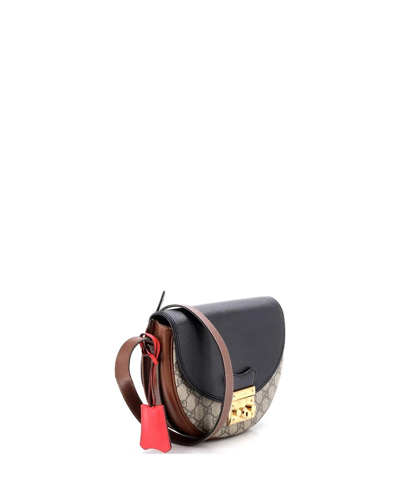 Pre-Owned Gucci Small Padlock Saddle Shoulder Bag Gg Coated Canvas and Leather