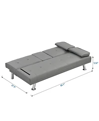 Rainsken Convertible Loveseat Futon Sofa Bed, Reversible Sleeper Daybed with Dual Cup Holders, Wood Frame and Stainless Steel Legs for Living Room