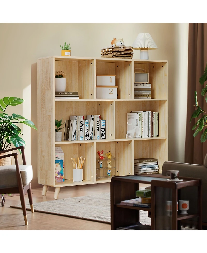 Rainsken 3-Tier Bookshelf, 8 Cube Open Storage Cabinet, Modern Wooden Bookcase for Living Room, Home Office
