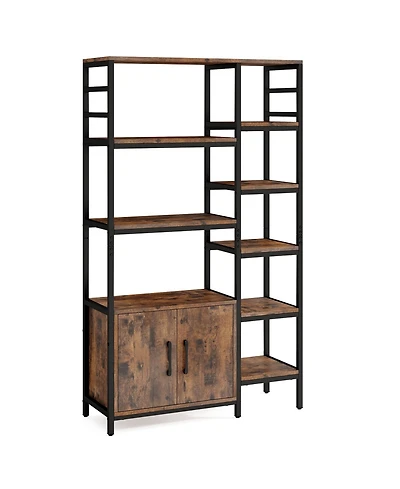 Slickblue Double Wide 8 Tier Bookcase with 2 Door Storage Cabinet Shelf