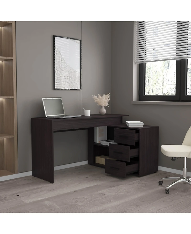 Depot E-Shop Neilton L-Shaped Desk, 3 Drawers, 2 Shelves