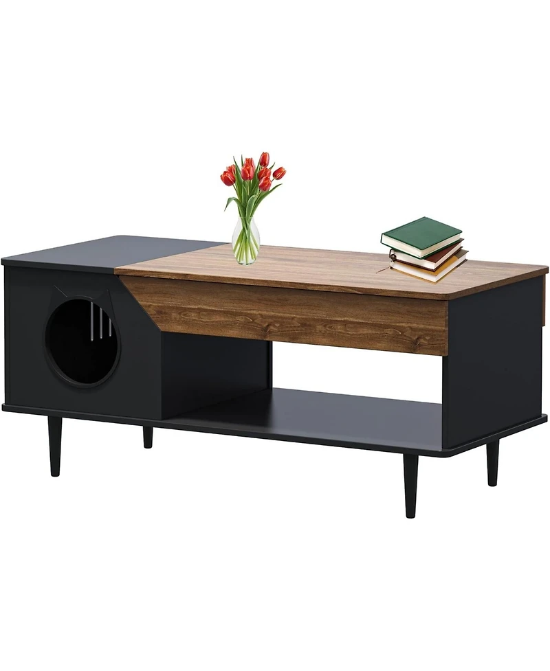 gaomon 45 in Coffee Table Cat Tables Living Room with Storage Drawer, Wooden Rustic Coffee Tables with Cat House, Hidden Kitty Food Table Litter Box